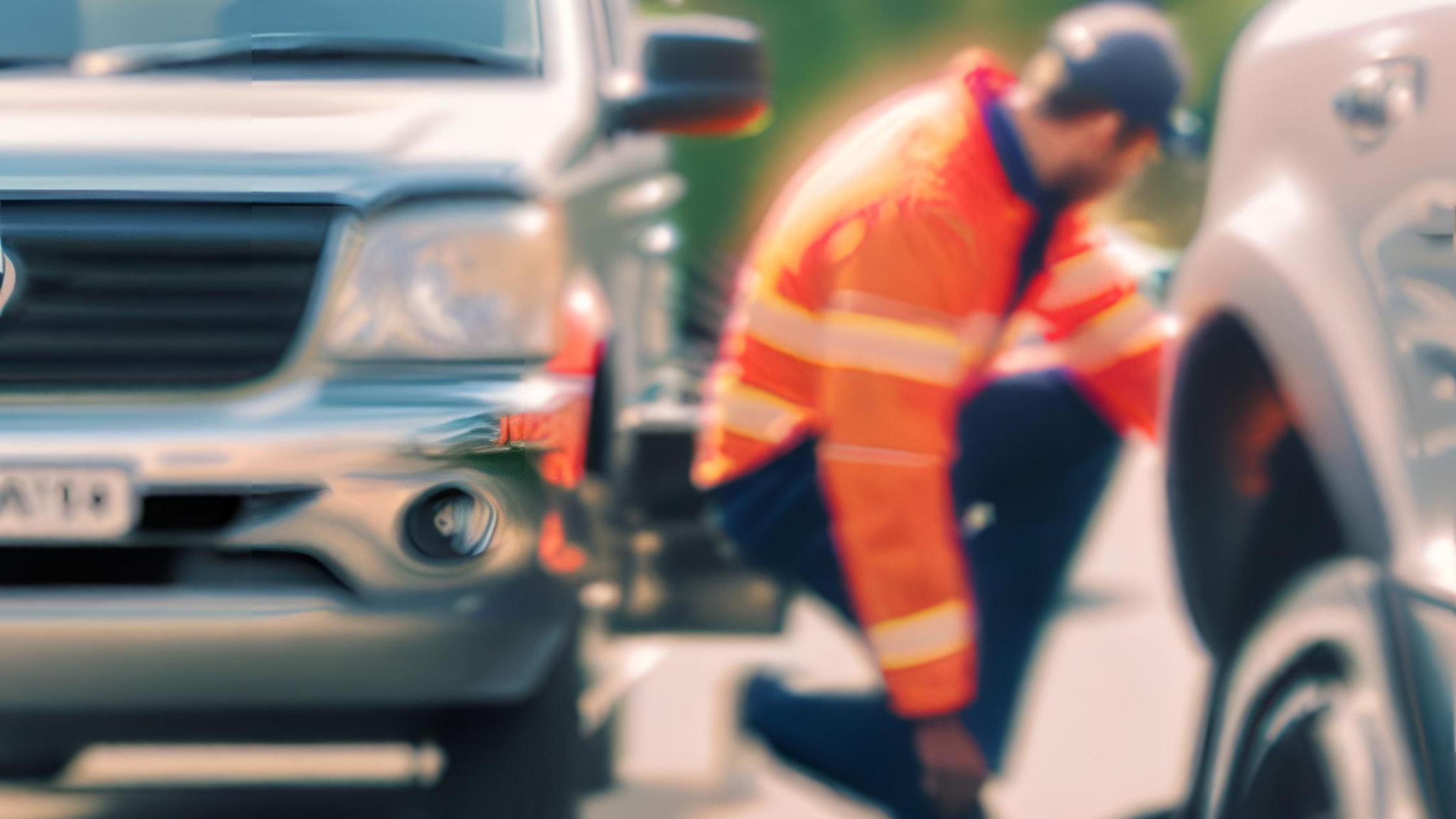 Emergency Repair: A technician working on a car on the roadside, with tools and equipment laid out nearby, emphasizing prompt and efficient service.